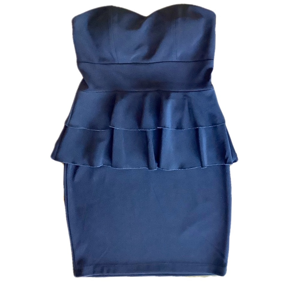 Black bodycon double peplum mini dress, strapless dress, 90s inspired